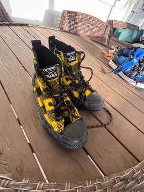 Converse Yellow & Black Plaid High-Top Sneakers